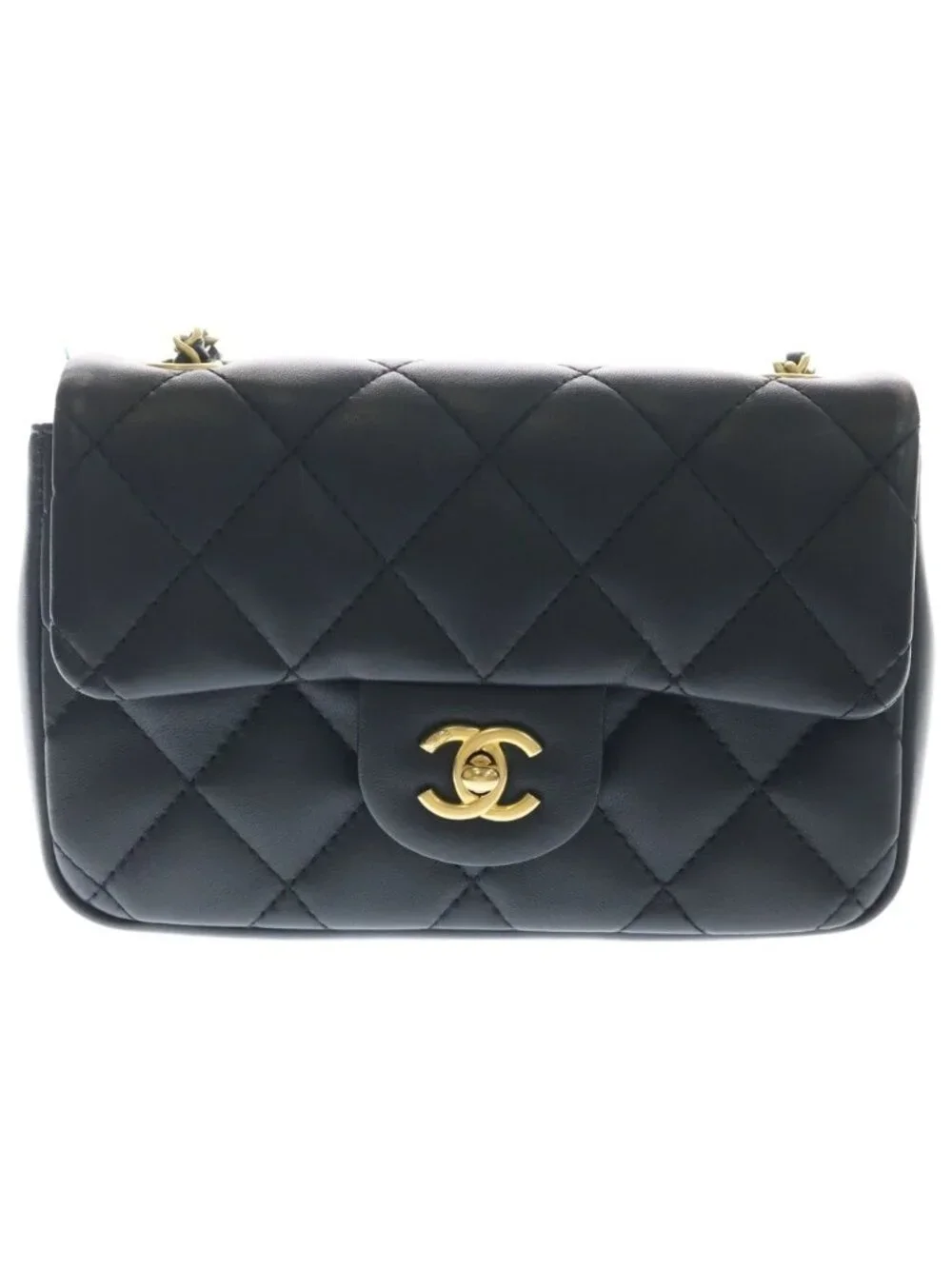Chanel Mini Quilted CC Logo Heart Charm Chain Shoulder Gold Lambskin Black